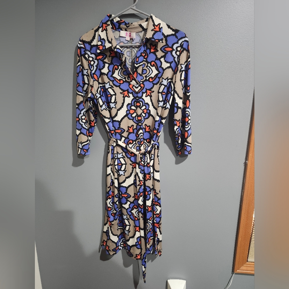 9 & Co Floral Patterned Dress - Blue and Cream Size 10